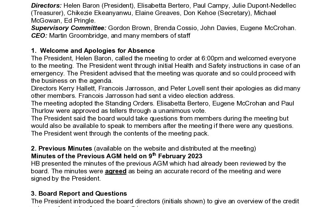 London Capital CU Minutes of AGM March 2024