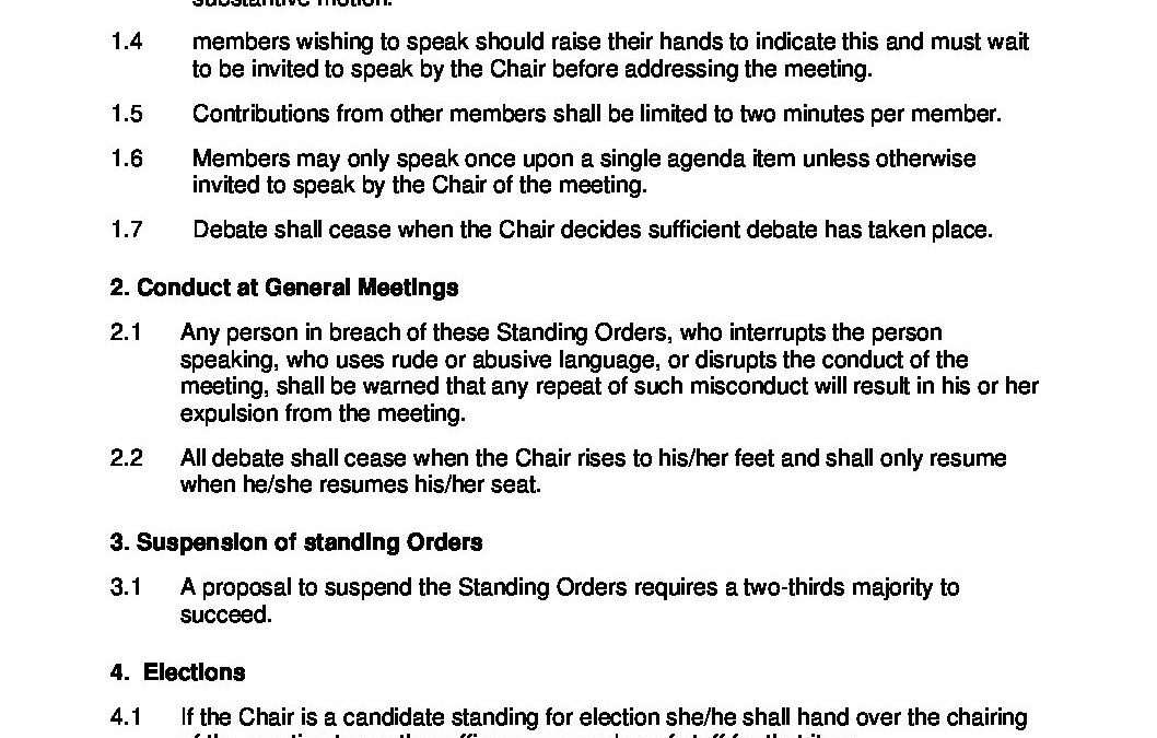 Standing Orders Members Meetings- Agreed 2019
